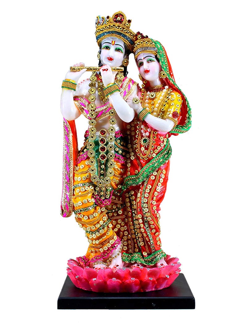 eSplanade Radha Krishna Kishan Standing on a Lotus Murti Idol Statue Sculpture - Resin - 16" Inches - Image 3