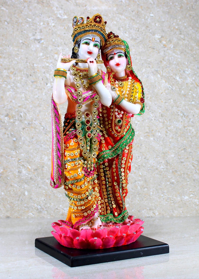 eSplanade Radha Krishna Kishan Standing on a Lotus Murti Idol Statue Sculpture - Resin - 16" Inches - Image 4