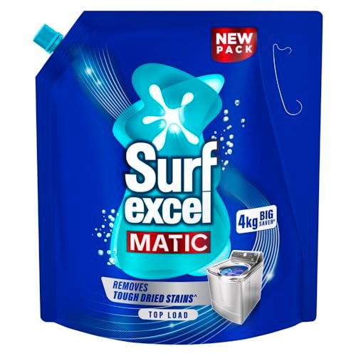 Surf Excel Matic Top Load Liquid Detergent 4L Refill Pouch, Specially designed to remove Tough Dried Stains, 1st time in Washing Machine - Image 1
