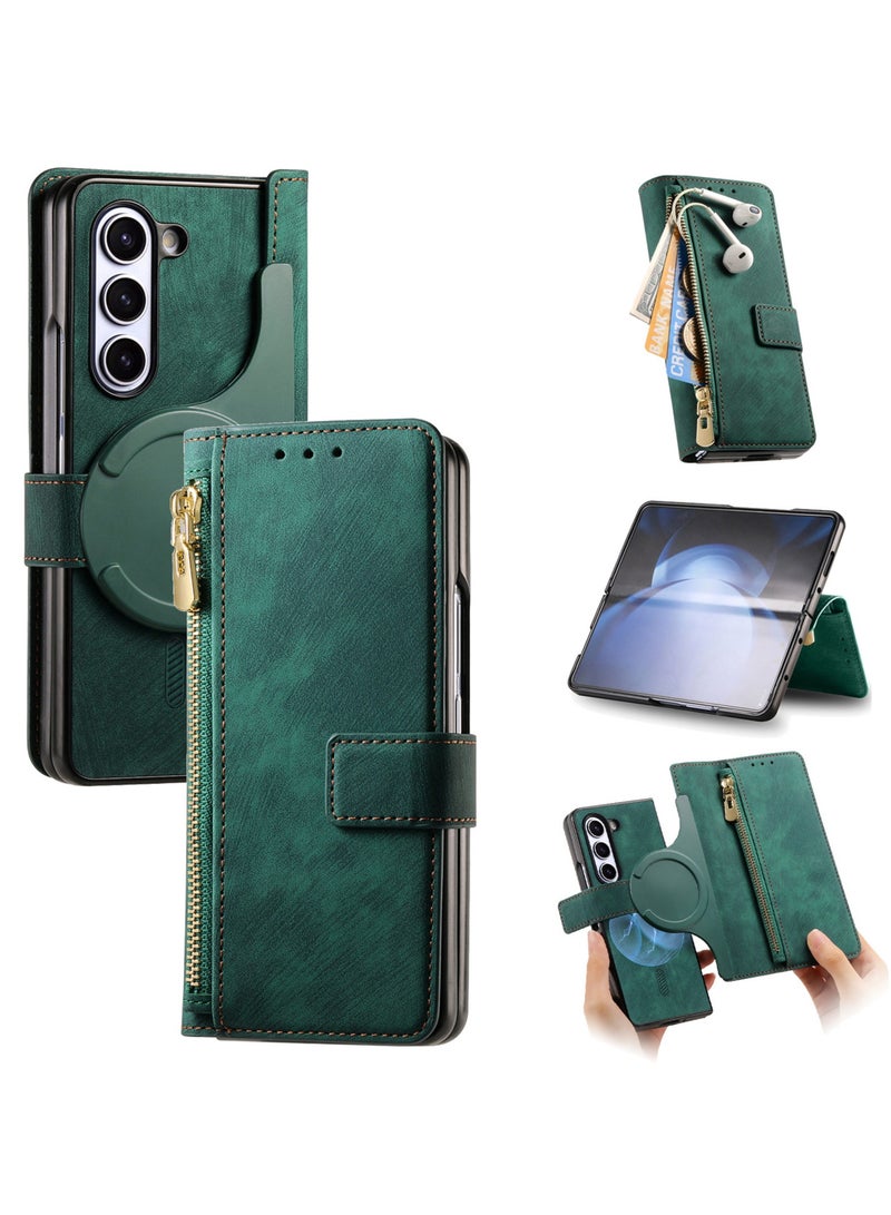 عام متوافق مع سامسونج جالاكسي Z فولد 7 5G - حافظة محفظة بسحاب، حامل بطاقات وقائم، حجب RFID، غطاء قلاب مغناطيسي قابل للإزالة