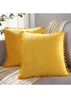 Generic 2 Pack Pillow Covers 18x18 Decorative Boho Throw Pillow Covers Smooth Soft Velvet Pompom Cushion Covers for Living Room Bedroom  - Image 1