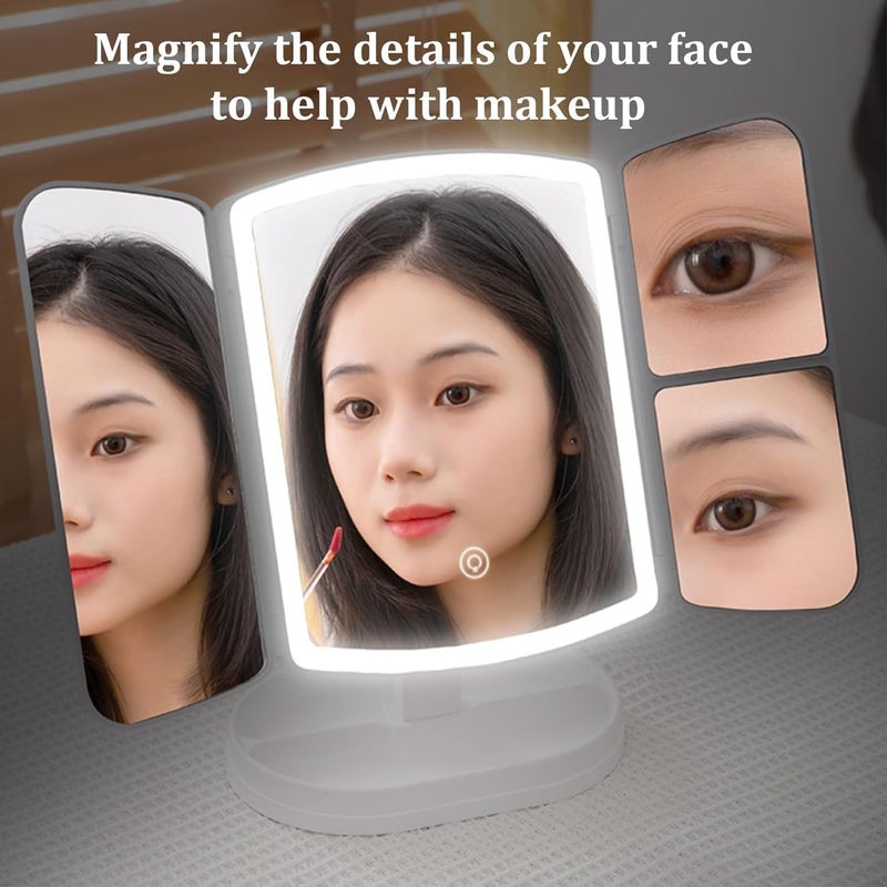 BLURISM Handheld Trifold Makeup Mirror Vanity Cosmetic Mirror with Touch ScreenIlluminated Tabletop Vanity MirrorThreeTone Light Stepless Dimming Portable Cosmetic Mirror LED Travel Makeup - Image 3
