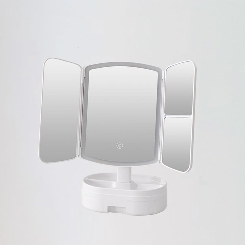 BLURISM Handheld Trifold Makeup Mirror Vanity Cosmetic Mirror with Touch ScreenIlluminated Tabletop Vanity MirrorThreeTone Light Stepless Dimming Portable Cosmetic Mirror LED Travel Makeup - Image 1