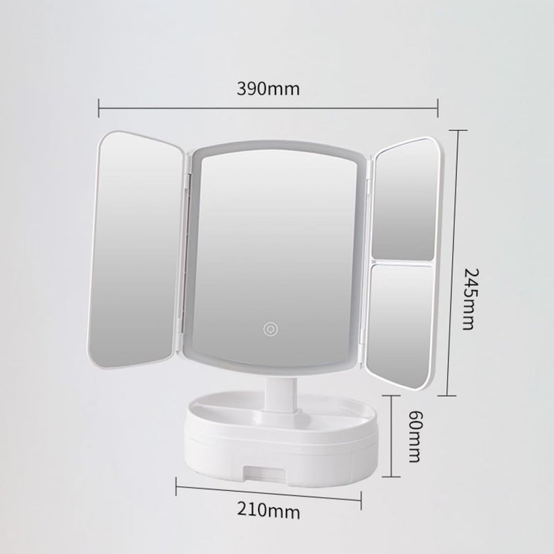 BLURISM Handheld Trifold Makeup Mirror Vanity Cosmetic Mirror with Touch ScreenIlluminated Tabletop Vanity MirrorThreeTone Light Stepless Dimming Portable Cosmetic Mirror LED Travel Makeup - Image 5