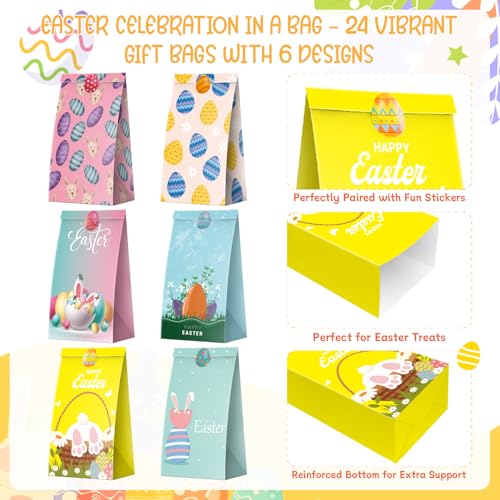 Linelglobal Easter Treat Bag, Small Easter Goodie Paper Bag, Easter Party Favor Bags Bulk, Egg Bunny Chick 24 Pack - Image 5
