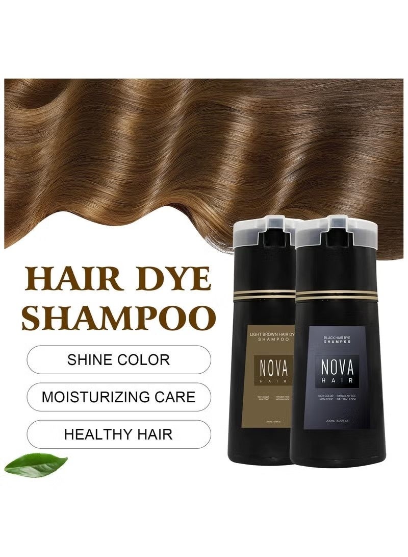 نوفا شامبو صبغة الشعر اللون الفوري الطبيعي للتغطية الرمادية ، آمنة ، صيغة جنسية ، للعناية بالشعر 3 في 1 ، المكونات العشبية ، الحفاظ على الشعر صحي وملمع (بني فاتح) - Image 4