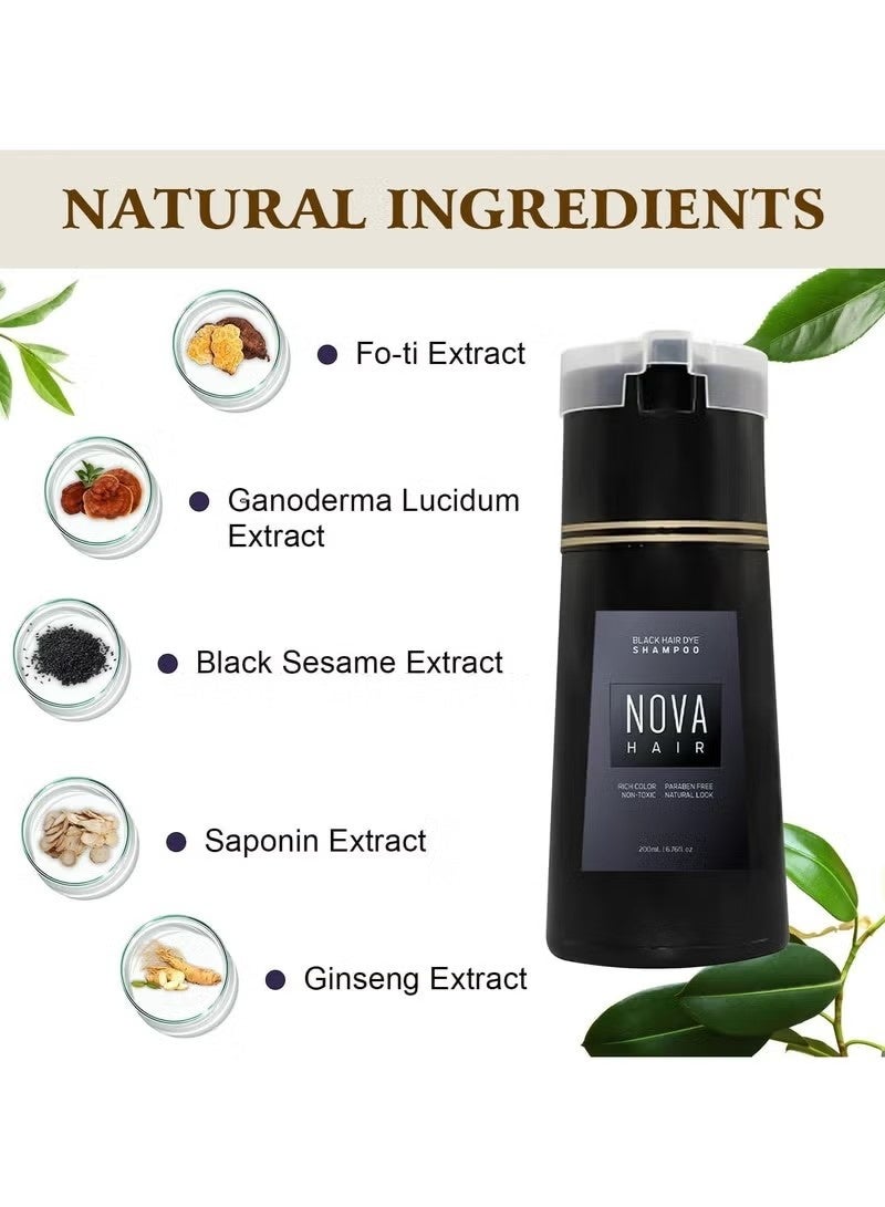 نوفا شامبو صبغة الشعر اللون الفوري الطبيعي للتغطية الرمادية ، آمنة ، صيغة جنسية ، للعناية بالشعر 3 في 1 ، المكونات العشبية ، الحفاظ على الشعر صحي وملمع (بني فاتح) - Image 2