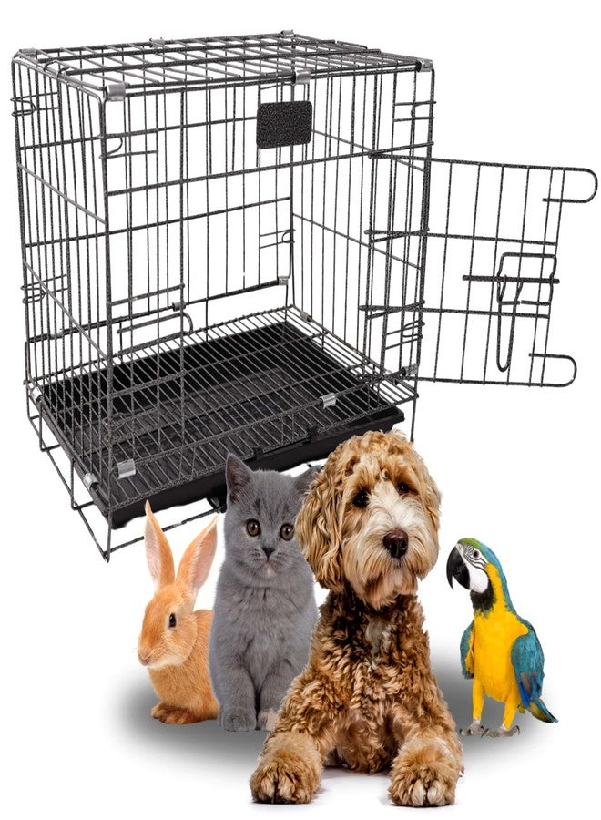 Pups&Pets Dog Cage - Powder Coated, Single Door Folding Metal Cage/Crate/Kennel with Removable Tray and Paw Protector for Dogs, Cats and Rabbits (Black, 18 Inch) - Image 1
