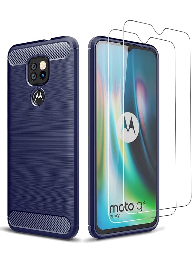 إيروريكس جراب لهاتف Motorola Moto G9 Play مع واقي شاشة 2، جراب أنيق رفيع من ألياف الكربون لهاتف Motorola Moto G9 Play Moto G9 Play أزرق - Image 1