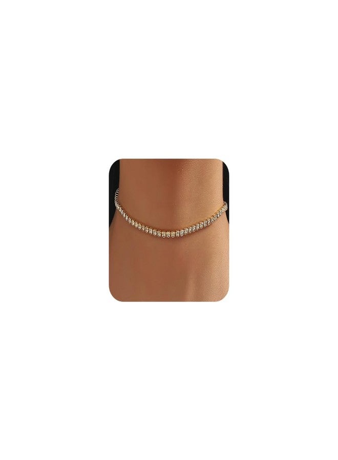 Beryuan Sparkly Rhinestone Tennis Choker Necklace - Crystal Rhinestone Choker for Brides & Bridesmaids (Gold) - Image 1