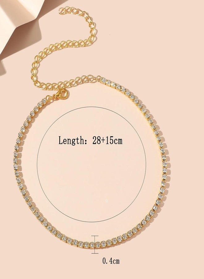 Beryuan Sparkly Rhinestone Tennis Choker Necklace - Crystal Rhinestone Choker for Brides & Bridesmaids (Gold) - Image 4