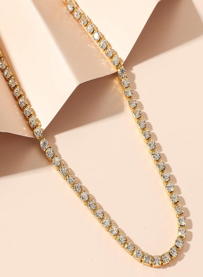 Beryuan Sparkly Rhinestone Tennis Choker Necklace - Crystal Rhinestone Choker for Brides & Bridesmaids (Gold) - Image 5