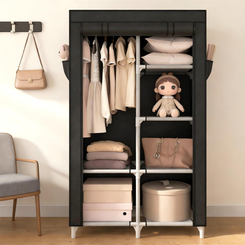 ROJASOP Portable Closet Wardrobe Closet for Hanging Clothes with 6 Storage Shelves, 1 Hanging Rod and 4 Pockets, Free Standing Closet Clothes Organizer for Bedroom, Sturdy and Easy Assemble - Image 2
