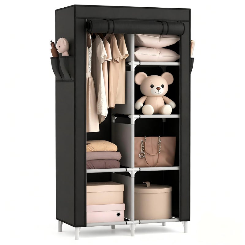 ROJASOP Portable Closet Wardrobe Closet for Hanging Clothes with 6 Storage Shelves, 1 Hanging Rod and 4 Pockets, Free Standing Closet Clothes Organizer for Bedroom, Sturdy and Easy Assemble - Image 1