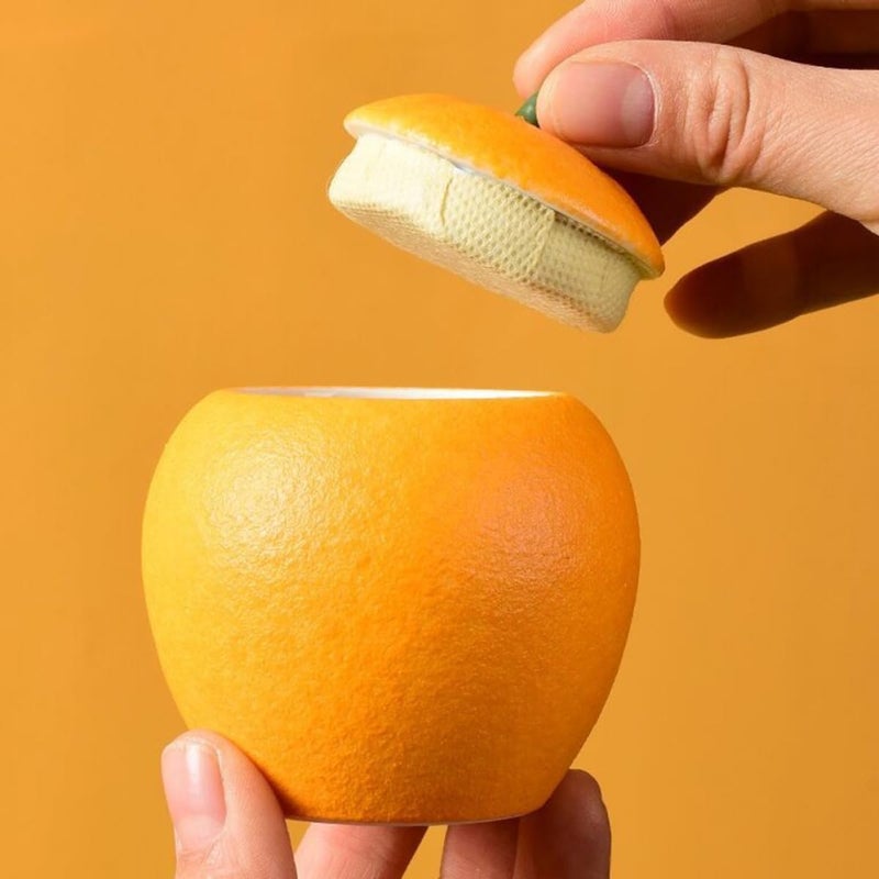 Angoily Ceramic Tea Canister with Lid 150ml Orange Shaped Tea Container Porcelain Storage Jar and Nuts Kitchen Pantry Food Holder - Image 4