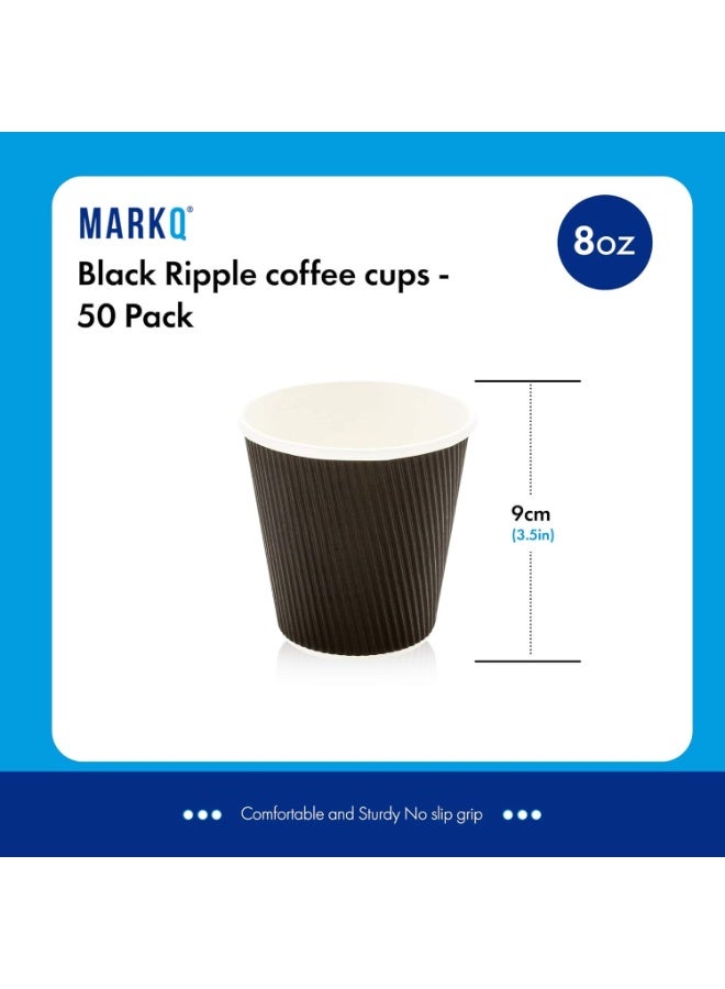 Three-ply corrugated disposable paper cups for hot coffee, suitable for hot and cold beverages - black color, [50 cups] 8 oz. - Image 3
