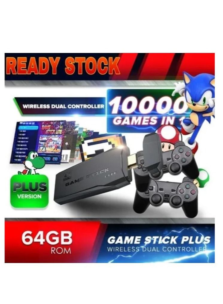 4K HD video game console, dual 2.4G wireless controllers, plug-and-play video game stick, built-in 10,000 games, retro handheld game console  - Image 3