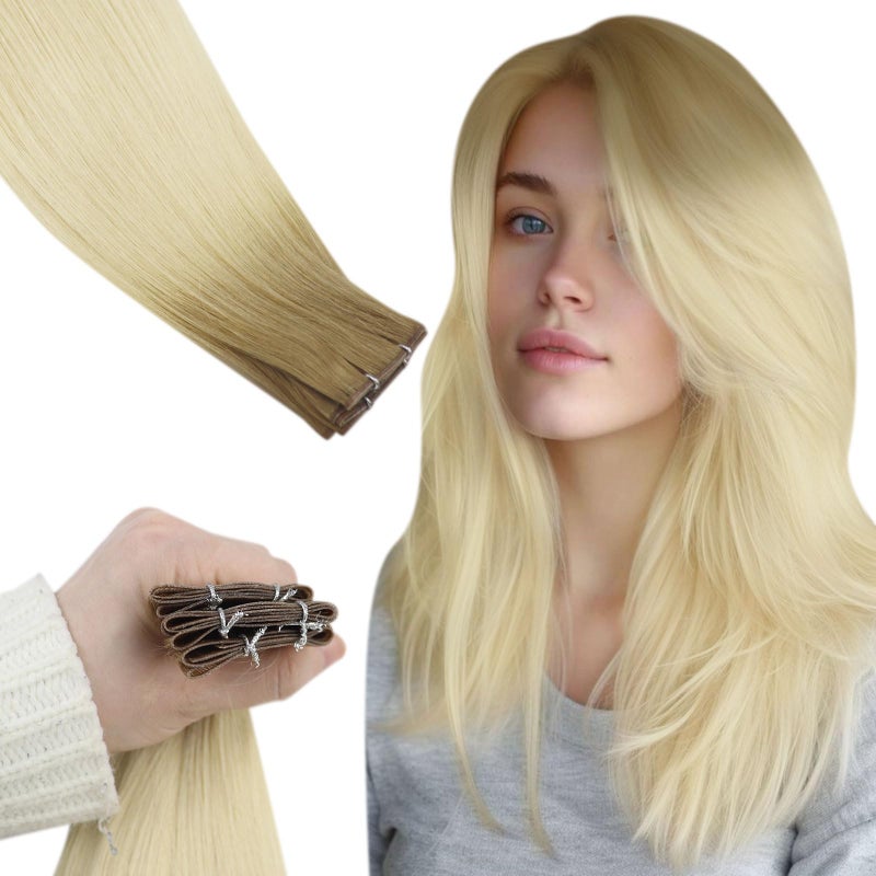 RUNATURE Brown Sew in Hair Extensions Real Human Hair 20 Inch Straight Remy Hair Weft Extensions 2P8A Dark Brown Mix Ash Brown Long Double Weft Human Hair Extensions Hairpiece 100g