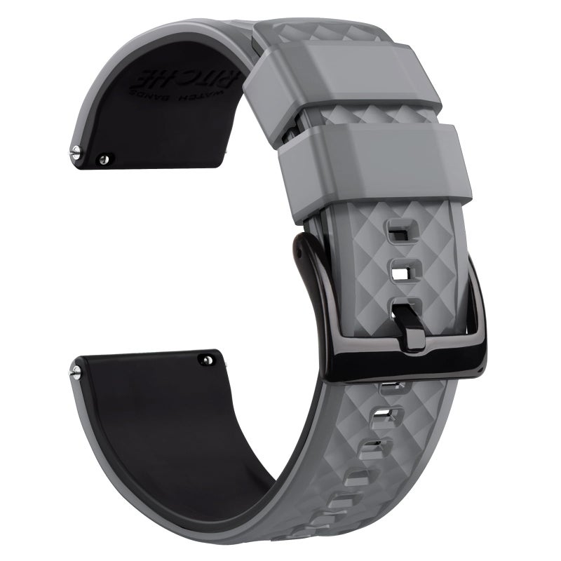 Ritche Silicone Watch Bands 18mm 20mm 22mm 24mm Quick Release Rubber Watch Bands for Men, Smoke Gray / Black / Black, 20mm, Classic - Image 1