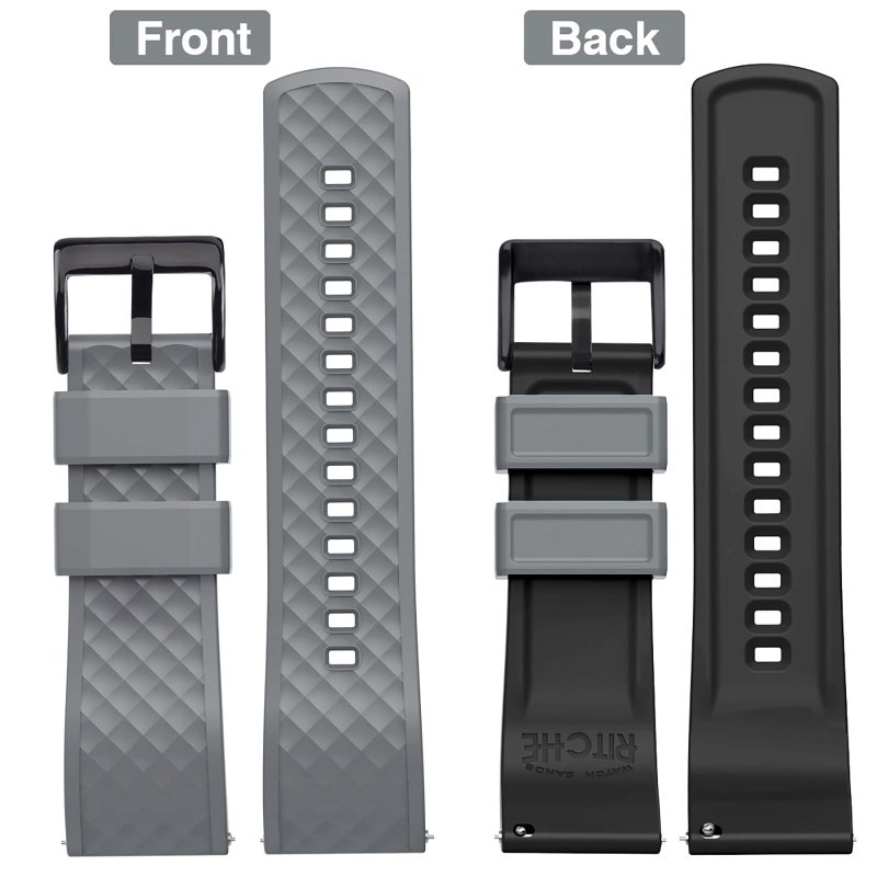 Ritche Silicone Watch Bands 18mm 20mm 22mm 24mm Quick Release Rubber Watch Bands for Men, Smoke Gray / Black / Black, 20mm, Classic - Image 4