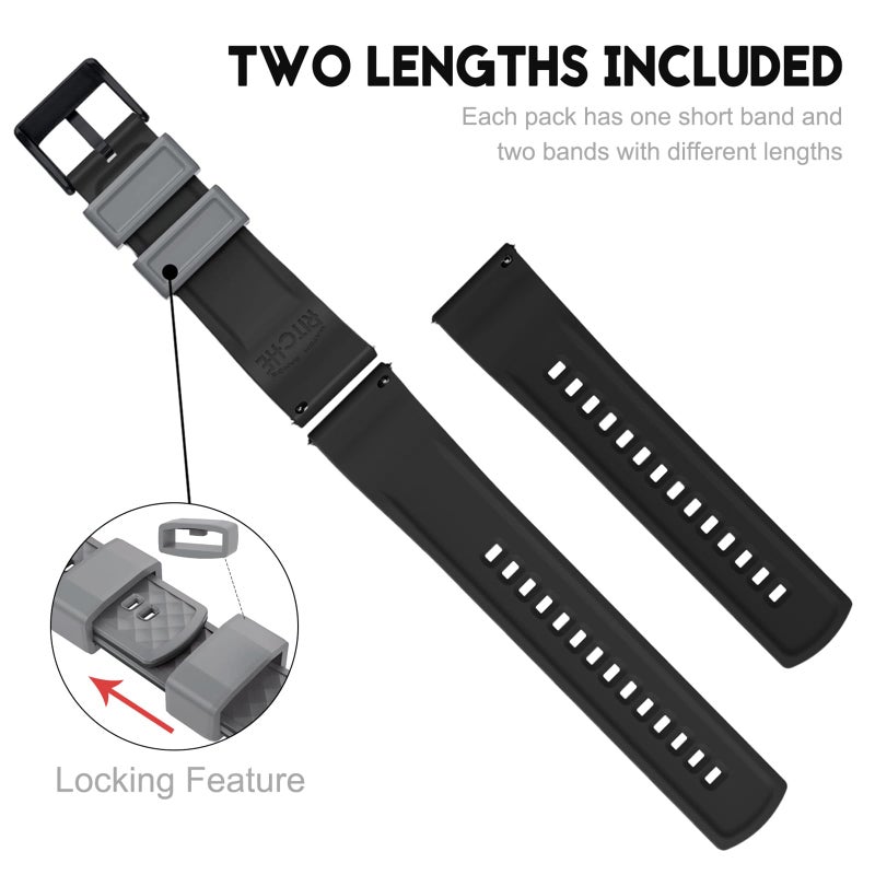 Ritche Silicone Watch Bands 18mm 20mm 22mm 24mm Quick Release Rubber Watch Bands for Men, Smoke Gray / Black / Black, 20mm, Classic - Image 3
