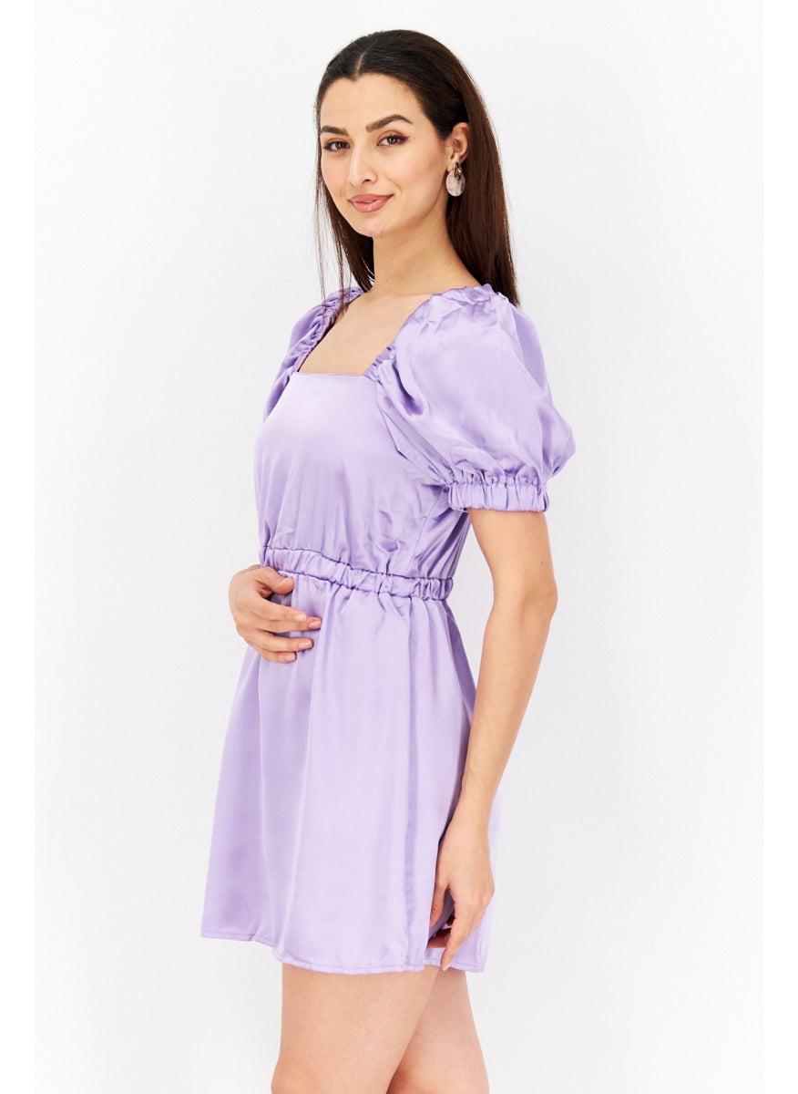 Flounce London - Women Petite Satin Plain Mini Dress, Purple - Image 1
