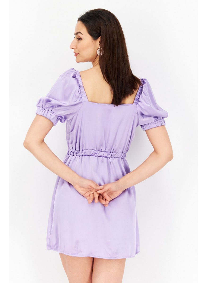 Flounce London - Women Petite Satin Plain Mini Dress, Purple - Image 1