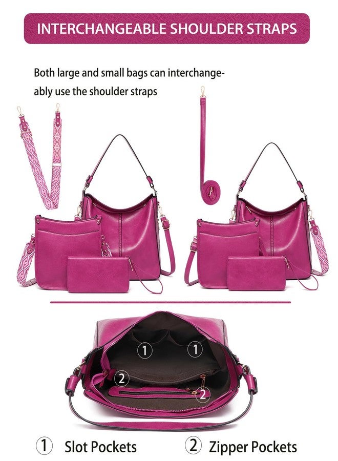 BAVERGE Purses for Women 3PCS, Crossbody Bags Set Large Leather Purse Shoulder Handbags with Wallet Adjustable Straps for Ladies Tote, Purplish Red, Medium-12.2", Solid - Image 5