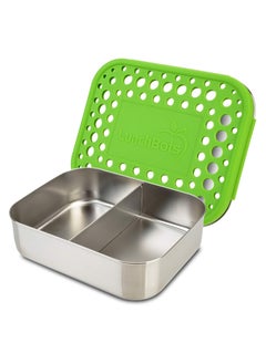 LunchBots Medium Duo Bento Divided Stainless Steel Food Container Lunch Box, Green Dots  - Image 1