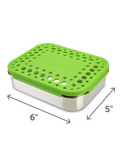 LunchBots Medium Duo Bento Divided Stainless Steel Food Container Lunch Box, Green Dots  - Image 2