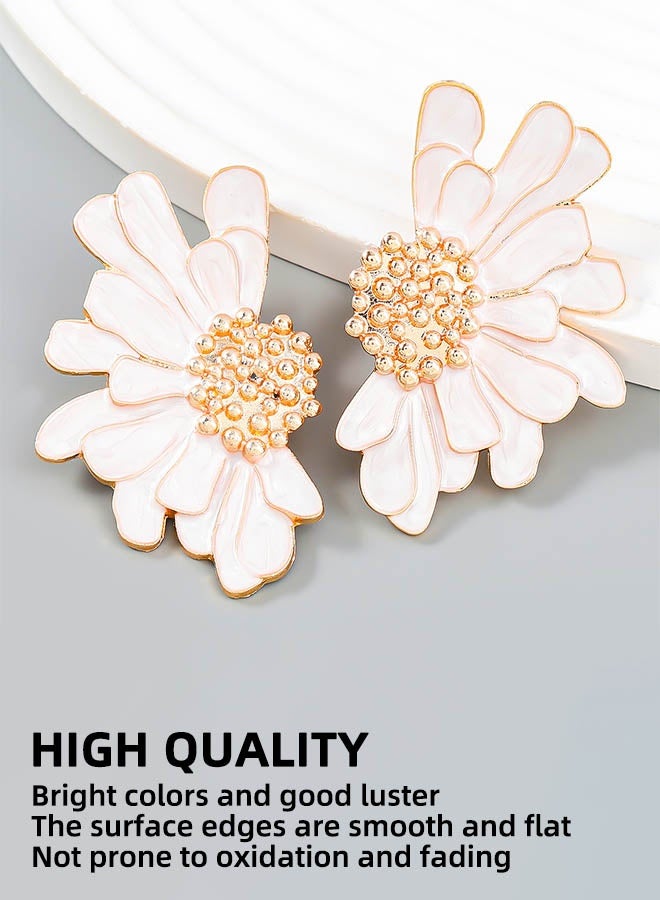 أقراط الزهور للنساء، أقراط من سبائك مضادة للصدأ والبهتان ومضادة للحساسية، هدية مجوهرات عصرية (أبيض + ذهبي) - Image 4