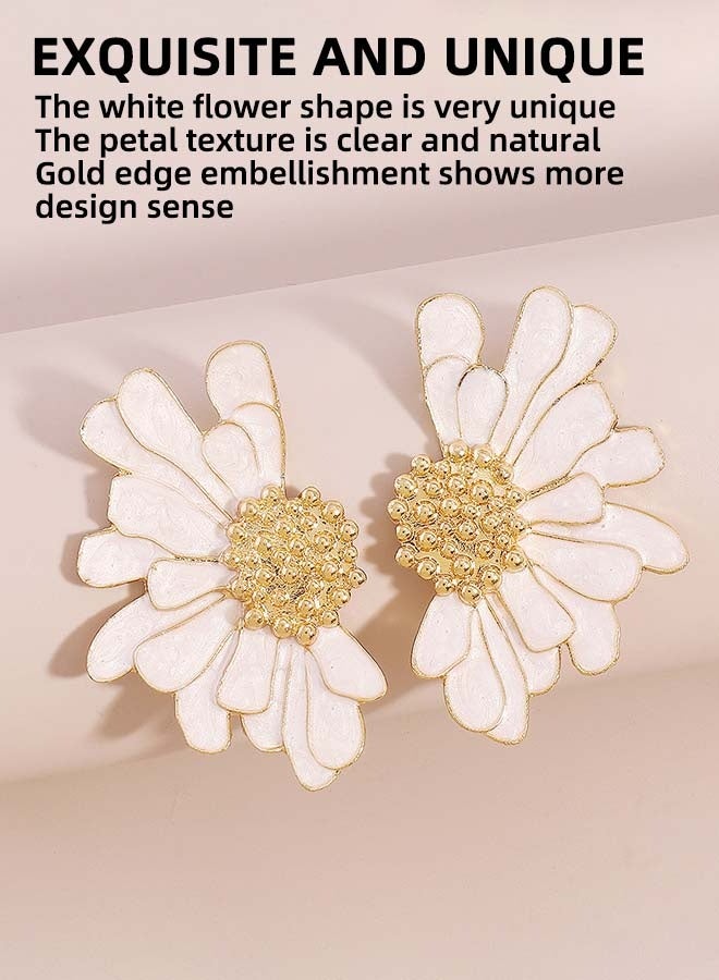 أقراط الزهور للنساء، أقراط من سبائك مضادة للصدأ والبهتان ومضادة للحساسية، هدية مجوهرات عصرية (أبيض + ذهبي) - Image 3