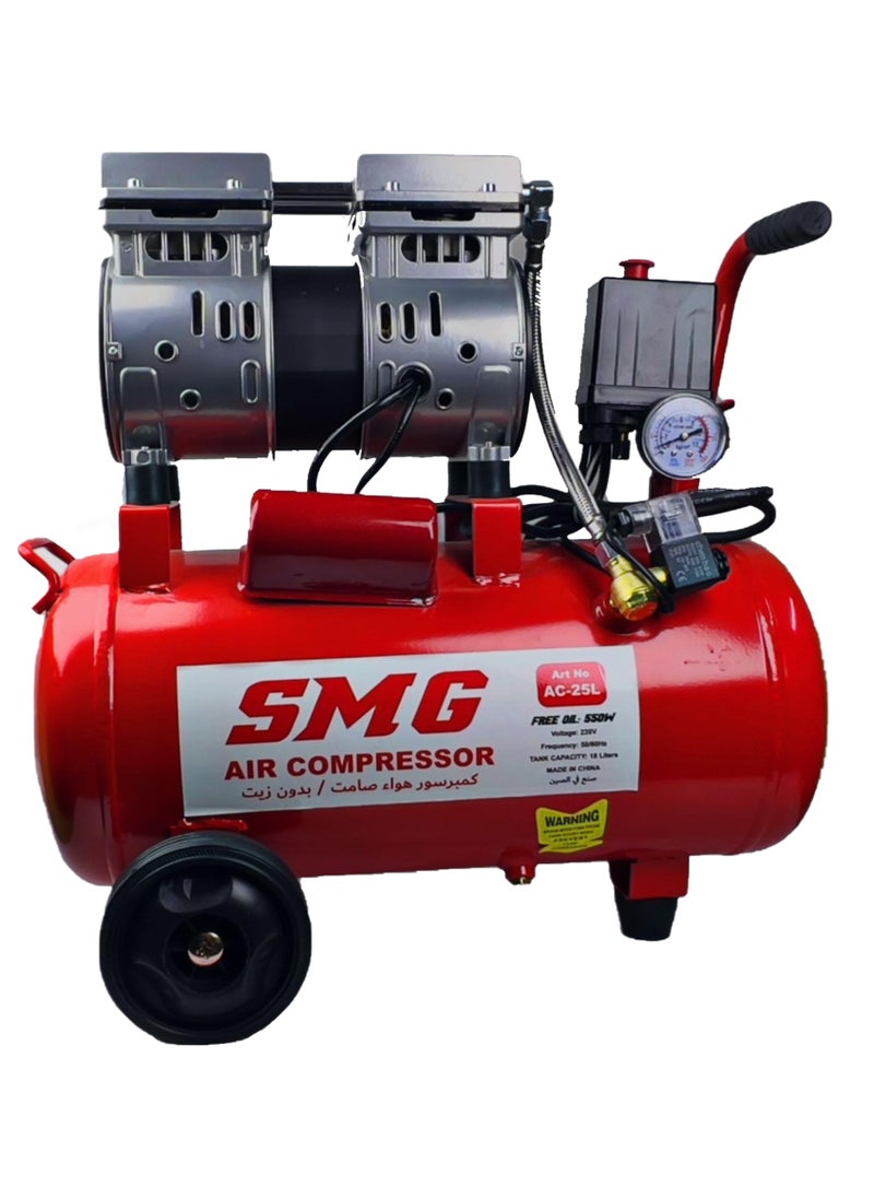 SMG SMG 25L Silent Air Compressor – 550W Oil-Free, Adjustable Pressure, 220V 60Hz – Industrial & Home Use 
