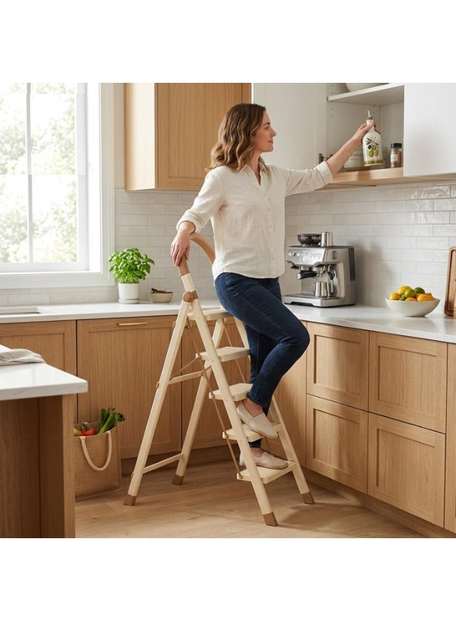 DubaiGallery Premium Folding Ladder with Safety Handrail This beautifully designed folding ladder provides excellent balance between functionality and appearance, featuring multiple spacious steps, a supportive handrail, sturdy frame, anti-slip feet, and useful side hooks for convenient household storage and everyday accessibility. - Image 3