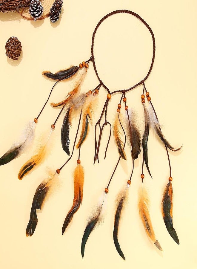 GORTIN Boho Feather Headband Indian Hippie Headpiece Festival Feather Hair Accessories for Women (Brown, Free size) - Image 2