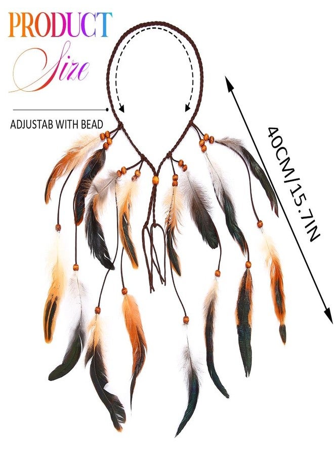 GORTIN Boho Feather Headband Indian Hippie Headpiece Festival Feather Hair Accessories for Women (Brown, Free size) - Image 4