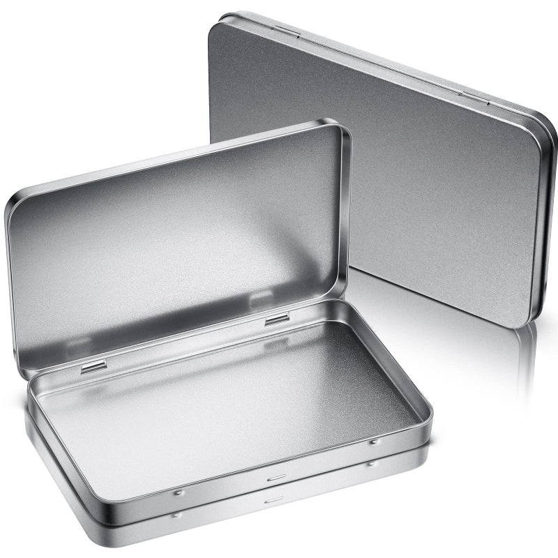 Geiserailie Rectangular Metal Tin Box with Lid Metal Hinged Lid Tin Empty Box Container Silver Storage for Watercolor Jewelry Pen Eraser Pill Candy Craft Organize 7 x 425 x 0592 Pieces