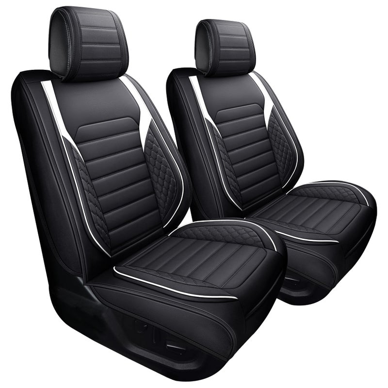 YIERTAI Truck Seat Covers Compatible with Ford F150 for 20092025 F150 20172025 F250 F350 F450 Supercrew Raptor XLT Lariat Platinum King Ranch Crew Cab Waterproof Leather2 PCS FrontBlackWhite