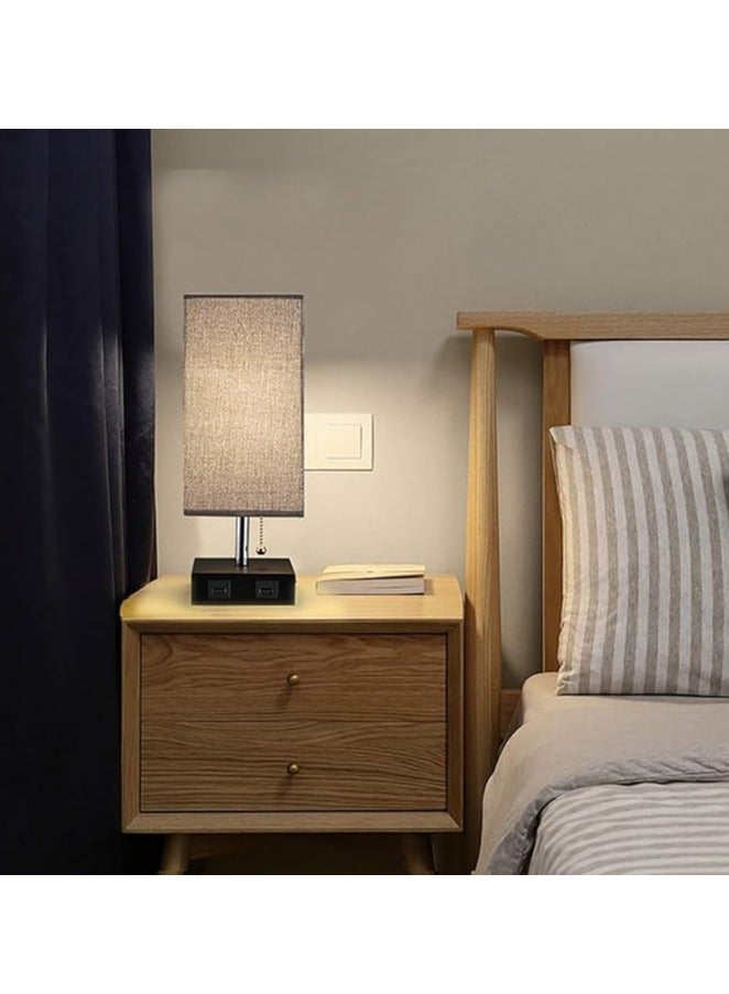 DUNISO Beside Table lamp, fabric bedroom lamp with square lampshade LED bulb, three color adjustable desk lamp with USB A and C ports, suitable for living room, study and bedroom - Image 5