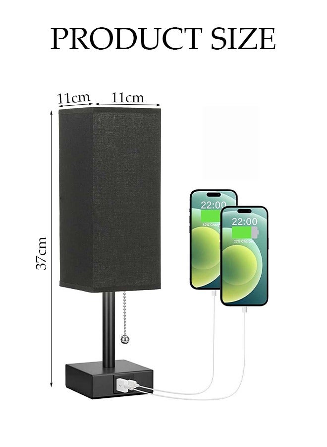 DUNISO Beside Table lamp, fabric bedroom lamp with square lampshade LED bulb, three color adjustable desk lamp with USB A and C ports, suitable for living room, study and bedroom - Image 2