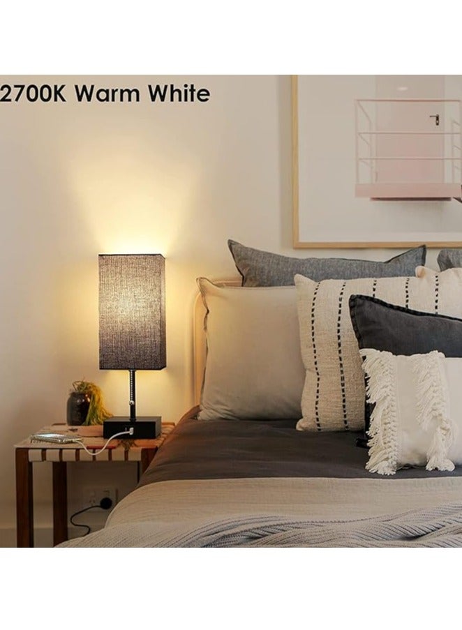 DUNISO Beside Table lamp, fabric bedroom lamp with square lampshade LED bulb, three color adjustable desk lamp with USB A and C ports, suitable for living room, study and bedroom - Image 3