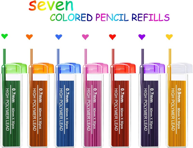 Zhehao 210 Pcs Colorful Refill 0.9 mm Automatic Mechanical Pencil Refills Back to School Pencil Gifts Bulk 7 Colors Stationery for Students School Supplies Home Office - Image 2