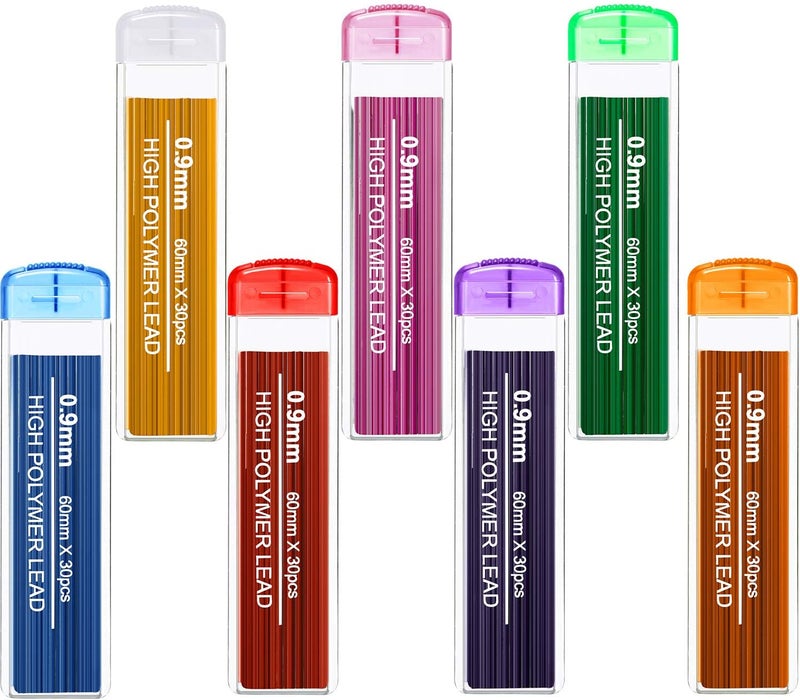 Zhehao 210 Pcs Colorful Refill 0.9 mm Automatic Mechanical Pencil Refills Back to School Pencil Gifts Bulk 7 Colors Stationery for Students School Supplies Home Office - Image 1