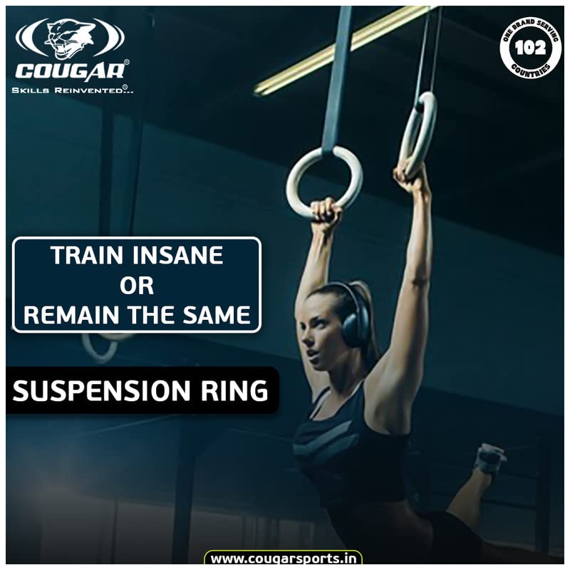 Cougar Wooden Suspension Gymnastic Rings with Adjustable Nylon Straps Heavy Duty 250kg Load Capacity for Crossfit Strength Training Gym Pull Ups and Dips for Men/Women - Image 2
