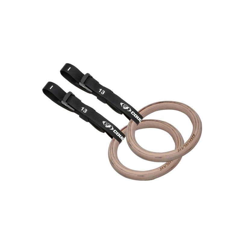 Cougar Wooden Suspension Gymnastic Rings with Adjustable Nylon Straps Heavy Duty 250kg Load Capacity for Crossfit Strength Training Gym Pull Ups and Dips for Men/Women - Image 1