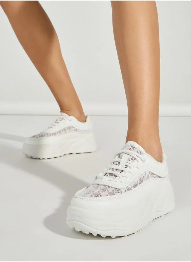 ستايلي Textured Chunky Mesh Platform Sneakers