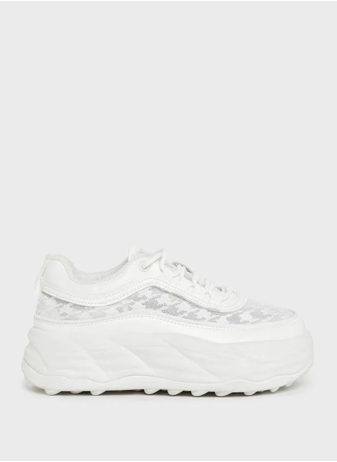 ستايلي Textured Chunky Mesh Platform Sneakers