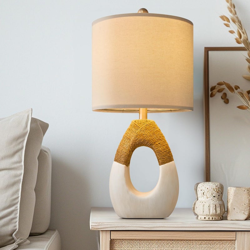 OYEARS 19â€ Boho Table Lamps Bedroom Living Room,Suitable for Small Space,Farmhouse Rattan Lamp Rustic Egg Design Resin Nightstand Bedside Lamps for Bedroom Living Room Office Study Rest Decor - Image 3