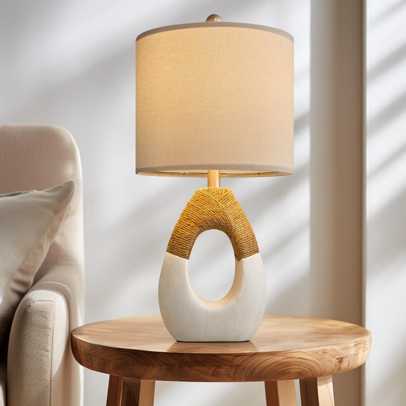OYEARS 19â€ Boho Table Lamps Bedroom Living Room,Suitable for Small Space,Farmhouse Rattan Lamp Rustic Egg Design Resin Nightstand Bedside Lamps for Bedroom Living Room Office Study Rest Decor - Image 4