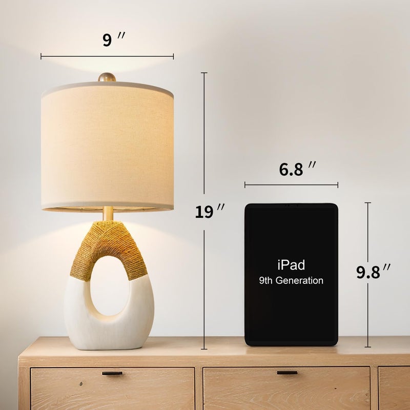 OYEARS 19â€ Boho Table Lamps Bedroom Living Room,Suitable for Small Space,Farmhouse Rattan Lamp Rustic Egg Design Resin Nightstand Bedside Lamps for Bedroom Living Room Office Study Rest Decor - Image 2